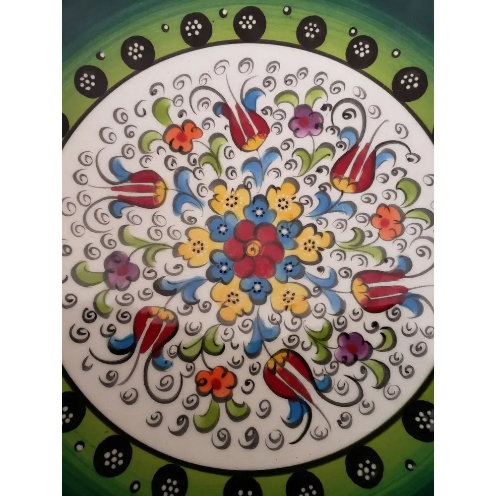 Italian Majolica Wall Plate Inznik Style Turkish Design Hand Painted Vintage 80s